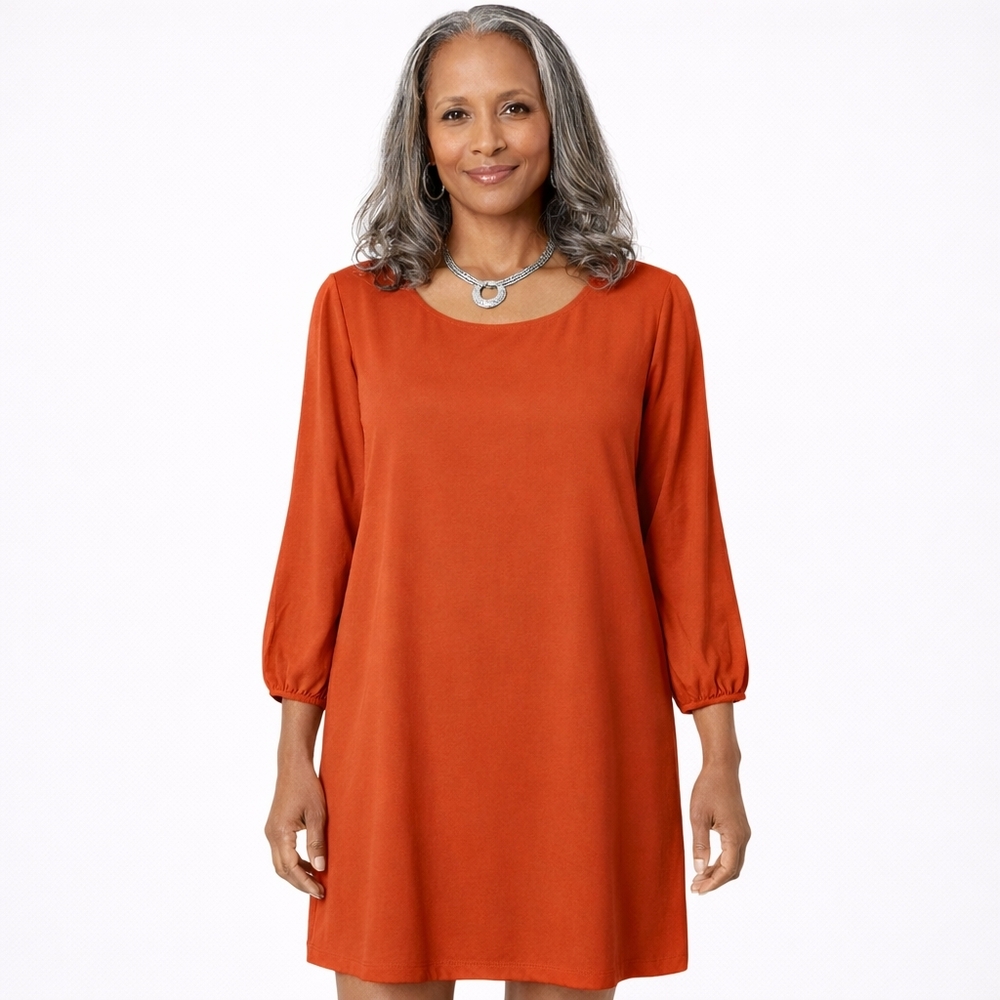 Lilbetter Women's Long Sleeve Scoop Neck Dress Rust Orange - NWT